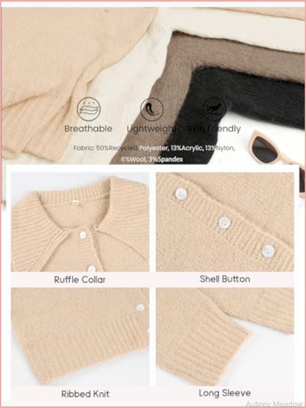 Cropped Collared Knit Cardigan Button Front Long Sleeve - Picture 6 of 7
